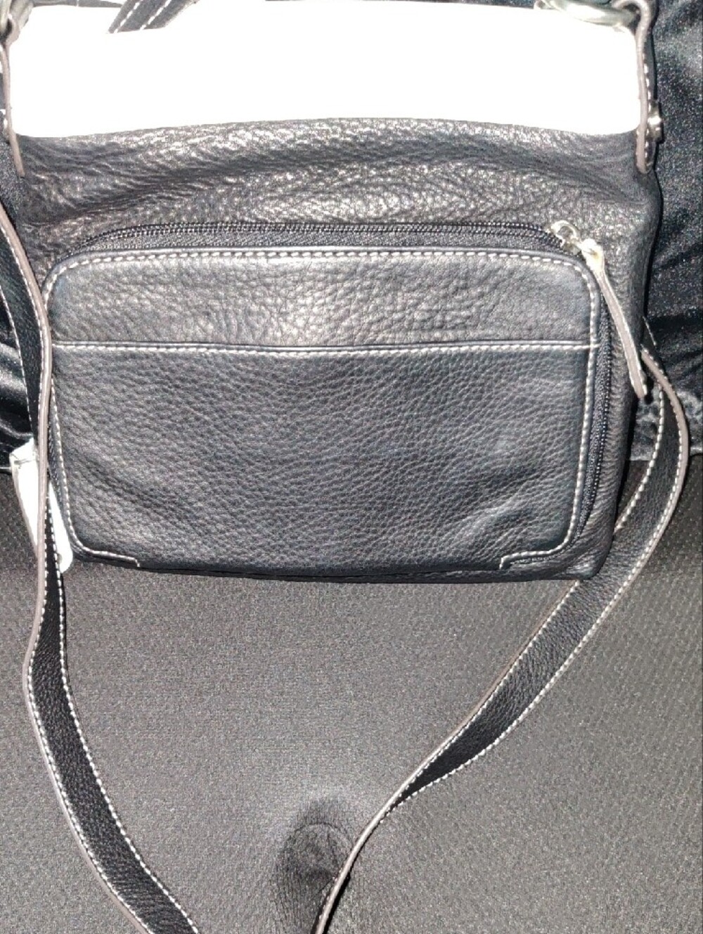 b. makowsky Black and White Leather Crossbody with Decorative Buckle - Picture 6 of 14
